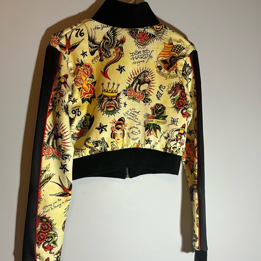 Ed Hardy Women's Yellow Bomber Jacket with Tattoo Print - Picture 15 of 15